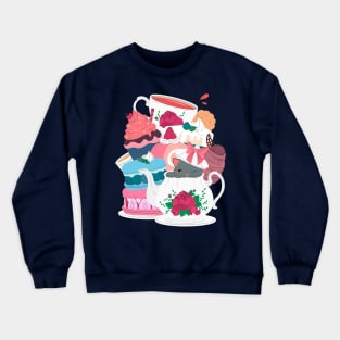 cat pastry tea hand drawn Crewneck Sweatshirt